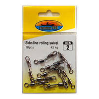 Вертлюг с застежкой Fishing ROI Side-line Rolling Swivel 10 шт. № 2, 43 кг (YM-1012-2)