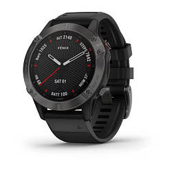 Смарт-годинник Garmin Fenix 6 Sapphire сірий DLC з чорним ремінцем