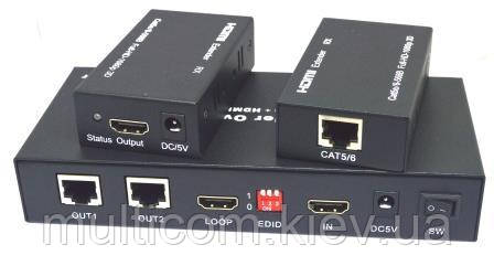 03-03-301. HDMI EXTENDER TX (передавач) + 2 RX (приймач) + loopout (прохідний HDMI), до 50 м, HSEX 1x2, фото 1