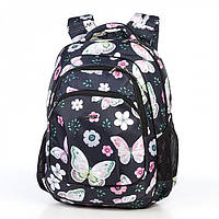 Рюкзак школьный ортопедический для девочки в 4-7 класс с бабочками модный на два отдела черный Dolly 542