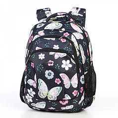 Рюкзак шкільний ортопедичний для дівчинки 4-7 клас з метеликами модний на два відділу чорний Dolly 542