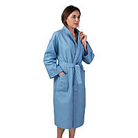 Вафельный халат Luxyart Кимоно размер (46-48) М 100% хлопок синий (LS-1539)