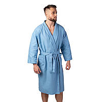 Вафельный халат Luxyart Кимоно размер (46-48) М 100% хлопок синий (LS-1578)