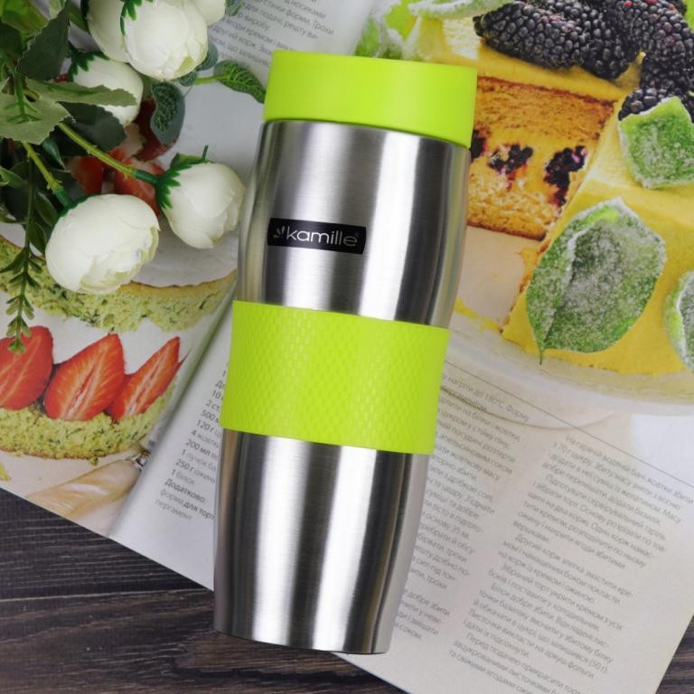 Термокружка 380 мл з нержавіючої сталі з силіконовим кільцем (кольори mix)