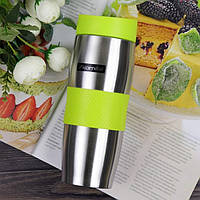 Термокружка 380 мл з нержавіючої сталі з силіконовим кільцем (кольори mix)