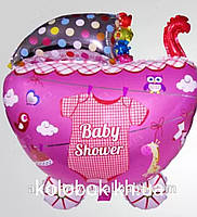 Фольгированный воздушный шар детская коляска розовая 62*52 см