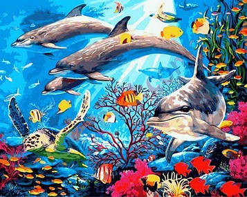 Картина за номерами 40х50 см Mariposa Сім'я дельфінів (Q 2146)