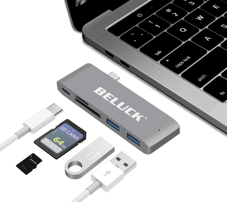 Хаб Usb type з hub юсб адаптер перехідник концентратор 5 в 1 USB 3.0 SD MicroSD Aluminum BELUCK