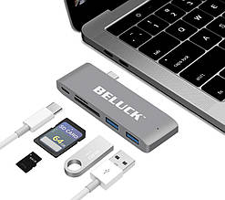 Хаб Usb type з hub юсб адаптер перехідник концентратор 5 в 1 USB 3.0 SD MicroSD Aluminum BELUCK