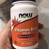 Вітамін Д 400 NOW Vitamin D-3 400 IU 180 гельових капсул, фото 3