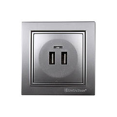 ElectroHouse Розетка USB (2 порти) Срібний камінь Enzo 2A IP22