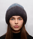 В'язана хутряна шапка з натурального хутра норки та помпоном з хутра песця "Соті", фото 7