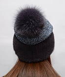 В'язана хутряна шапка з натурального хутра норки та помпоном з хутра песця "Соті", фото 9