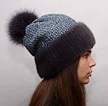 В'язана хутряна шапка з натурального хутра норки та помпоном з хутра песця "Соті", фото 8