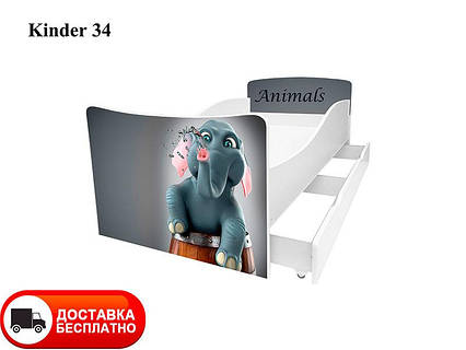 Дитяче ліжко Kinder 34 Тварини, з ящиком для білизни, фото 2