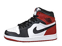 Кросівки шкіряні жіночі/чоловічі високі Nike Air Jordan "Білі з чорним і червоним" р. 38-45
