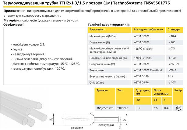 Термоусадочна трубка ТТН2х1 3/1.5 прозора 1 метр TNSy5501776, фото 3