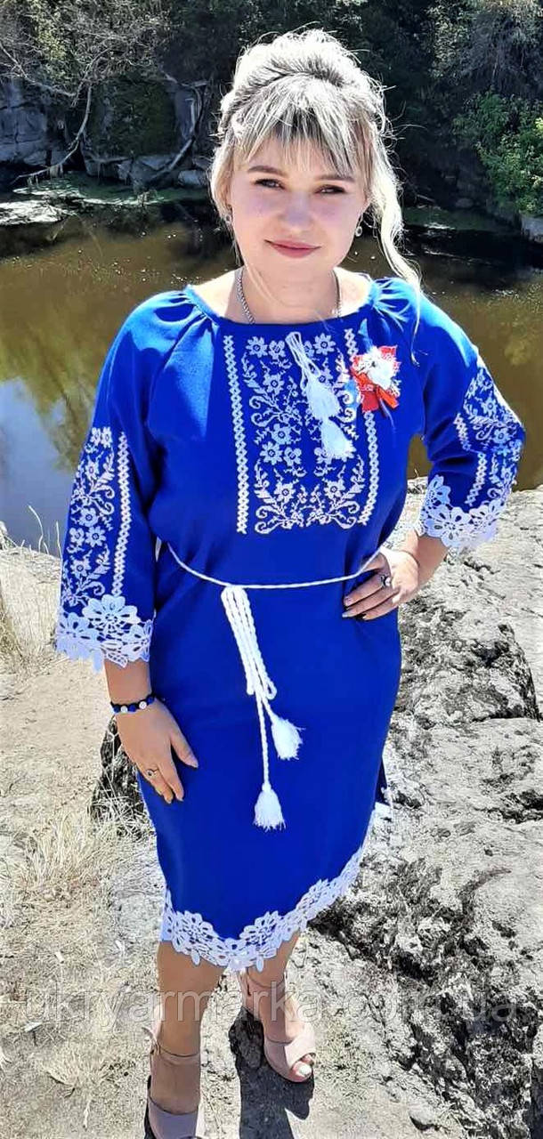 Вишите плаття "Тетяна" синій електрик