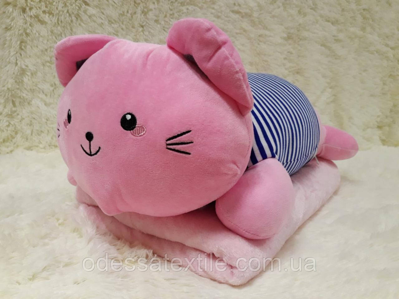 Плед — м'яка іграшка 3 в 1 (Котик у тельняшці ) в асортименті, фото 1