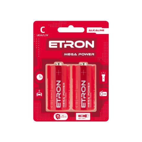 Алкалінові Батарейки З (LR14) 2/12шт ETRON Power Mega