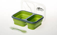 Контейнер на 2 відсіку Tramp TRC-090 900 мл з ловилкой силіконовий Olive (N008771), фото 2