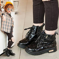 Детские ботинки для девочки рр 32-36 Стильные черные лаковые ботинки для девочки