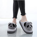 Тапочки домашні жіночі кімнатні. Теплі хутряні капці Панди, р. 36-37 Сірий, фото 3