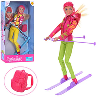 Кукла DEFA 8373 шарнирная, 30см, лыжи, рюкзак, шлем, 2вида, в коробке