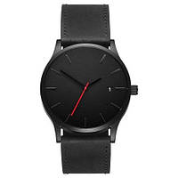 Мужские часы наручные с черным циферблатом и черным ремешком