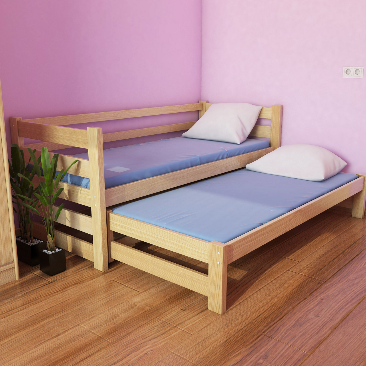 Ліжко дитяче дерев'яне Соня з додатковим висувним спальним місцем (масив бука) 900х1900
