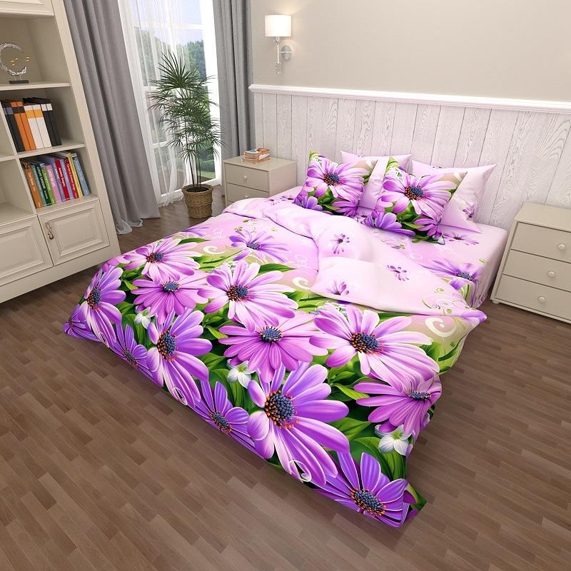 Постільна білизна Королева Ночі (Ранфорс) | Двоспальний комплект | 50х70 | Квіти на бузковому, фото 1