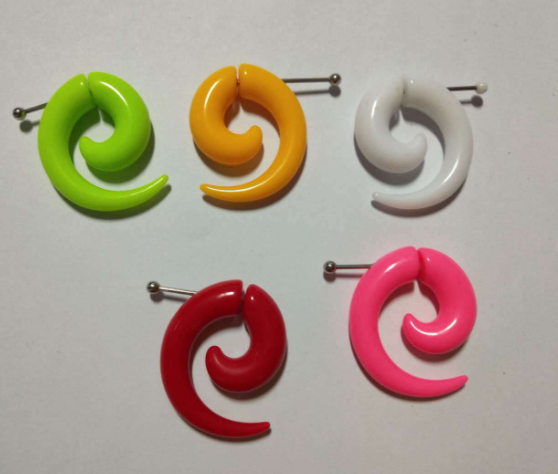 Сережки обманки для пірсингу вух розтяжки (фейки) акрилові, кольорові 10 мм 2 шт., фото 1