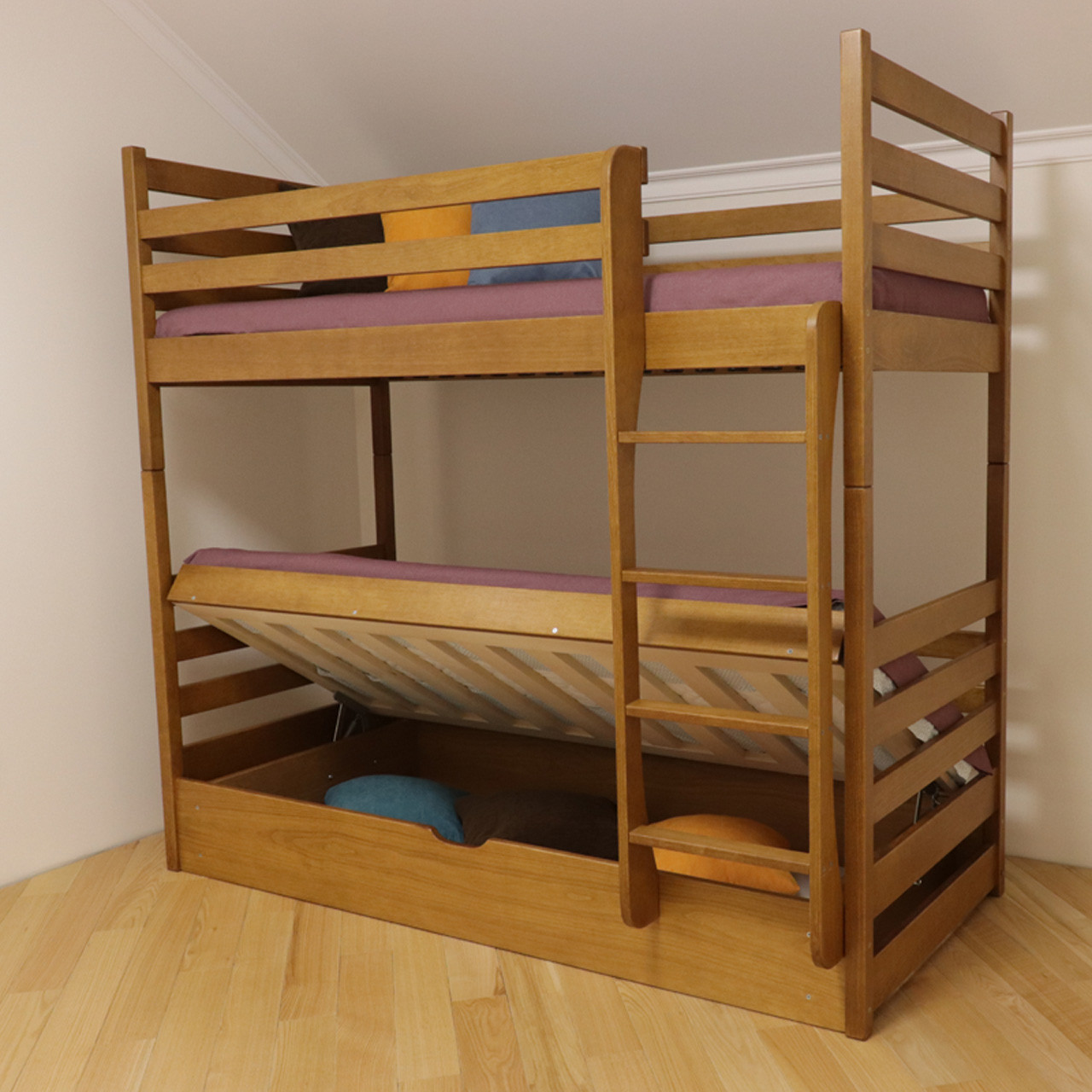 Ліжко двох'ярусне дерев'яне Шрек з підйомним механізмом масив бука (трансформер), фото 1