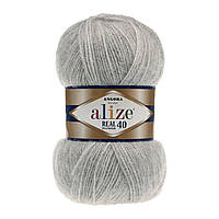 Пряжа для ручного вязания Alize ANGORA REAL 40 (Ализе ангора реал 40) 614 серый меланж