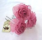 Шпильки для волосся з квітами з тканини ручної роботи "Кармінова чайна троянда", фото 2