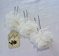 Шпильки для волос с цветами ручной работы из ткани "Молочные чайные розы"
