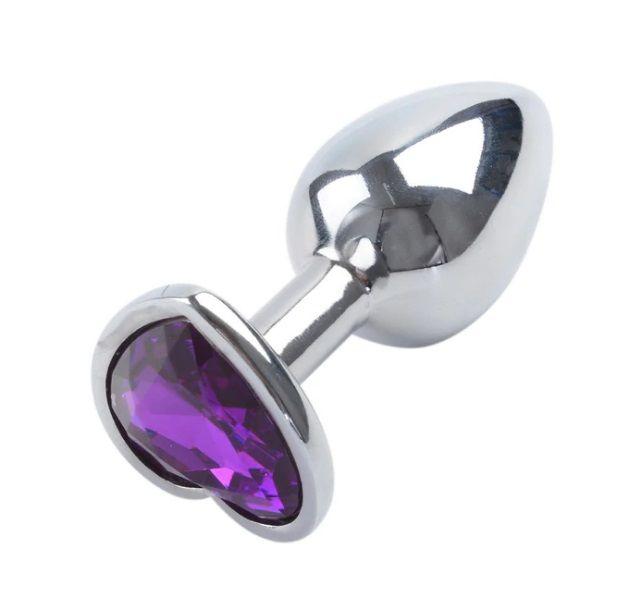 Анальна пробка Silver Metall Heart Dark Violet, M