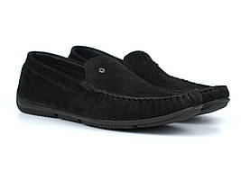 Взуття великих розмірів чоловічі мокасини з нубука чорні Rosso Avangard BS Alberto M4 Black Vel
