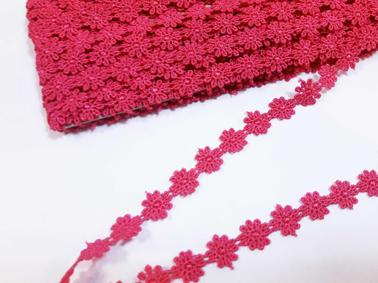 Мереживо кружево макраме Ромашка дрібна. 1,3см. Рожеві темні. Таїланд. Ціна за 1 метр