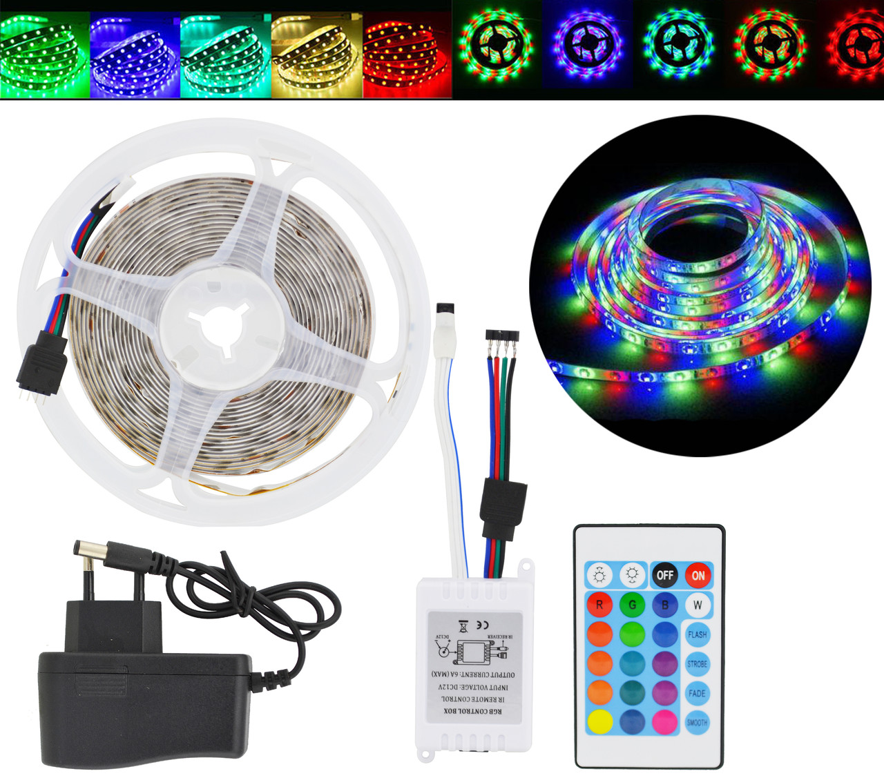 Стрічка світлодіодна RGB 3528 5 метрів (стрічка + контролер + пульт + блок живлення) (2033)