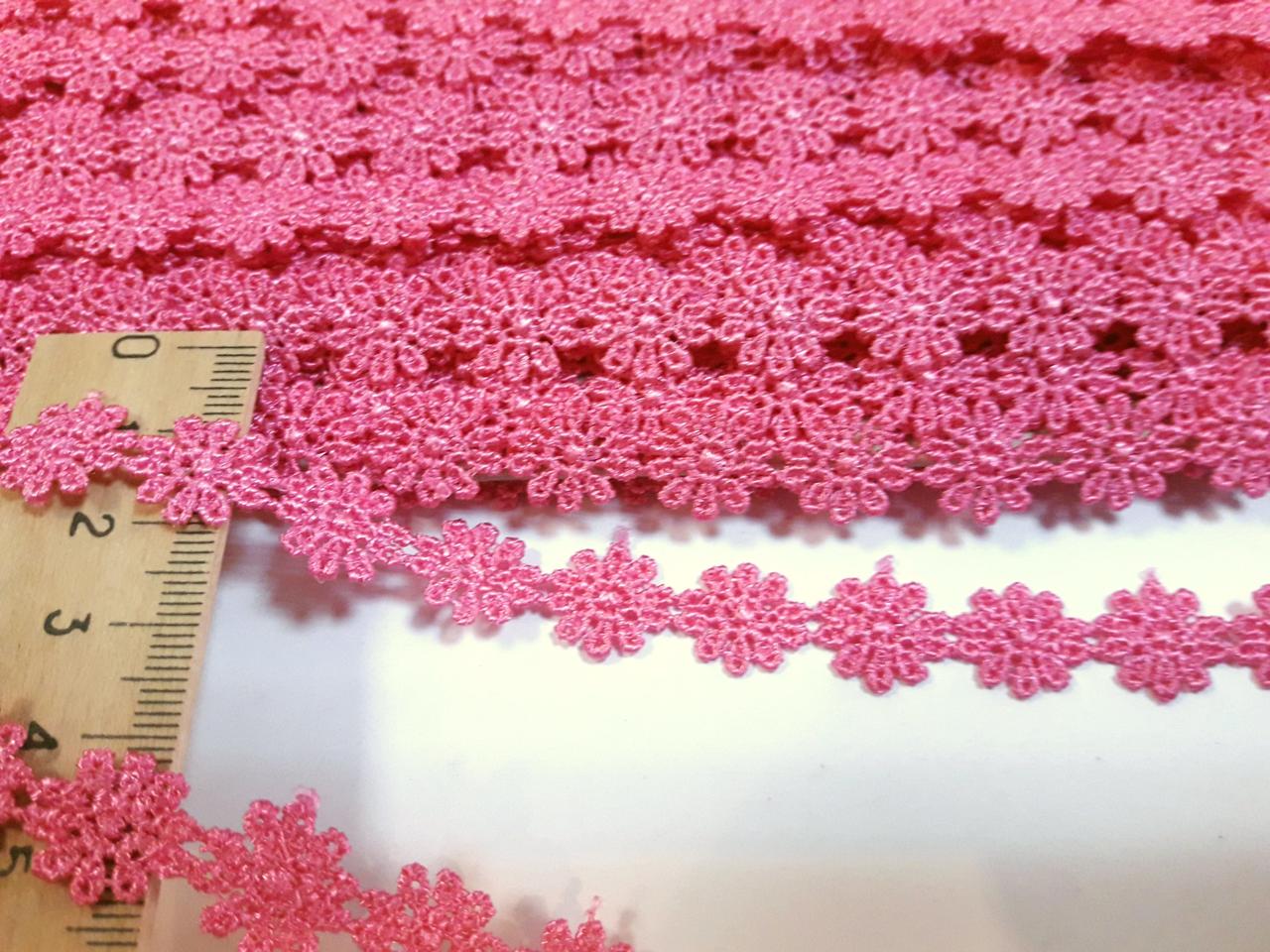 Мереживо кружево макраме Ромашка дрібна. 1,3 см. Рожеві. Таїланд. Ціна за 1 метр