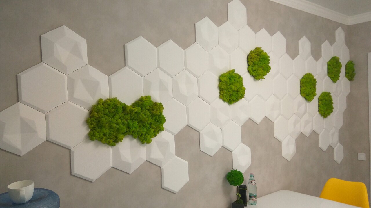 Гіпсові 3д декоративні панелі під мох для стін і стель "Соти"