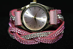 Розкішний рожевий жіночий годинник намотування ремінець із камінням
