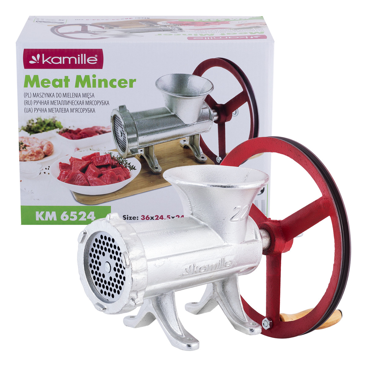 М'ясорубка ручна Kamille чавунна з 3мя насадками 27,5х13х18см KM-6524, фото 1
