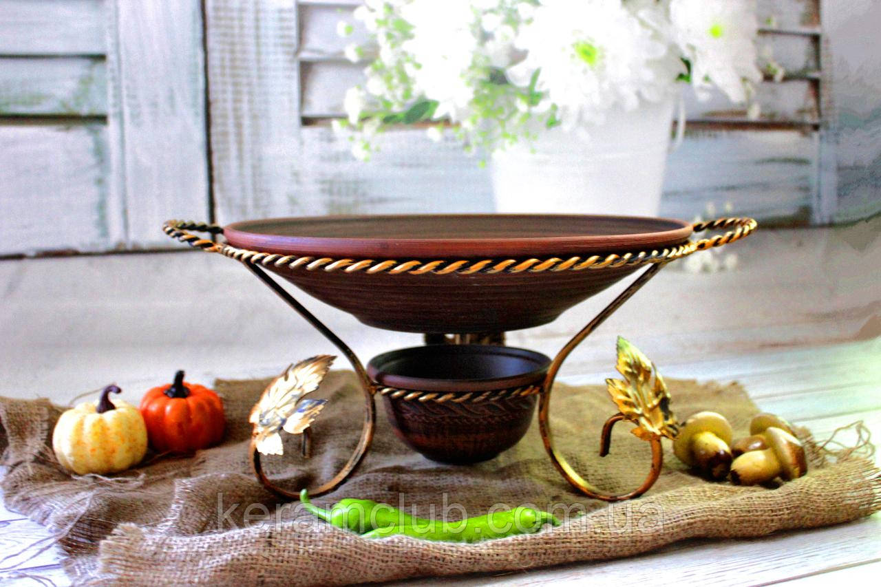 Набір садж малий для подавання шашлику Керамклуб із червоної глини, фото 1