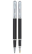 Комплект ручок (перо+ролер) в подарунковому футлярі L чорний металік