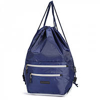 Рюкзак сумка мешок тканевый легкий для сменной обуви в школу на шнурках синий с карманами Dolly 833