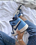 Жіночі кросівки Nike Air Jordan 1 Retro High Blue сині осінь-весна повсякденні. Живе фото. топ, фото 4