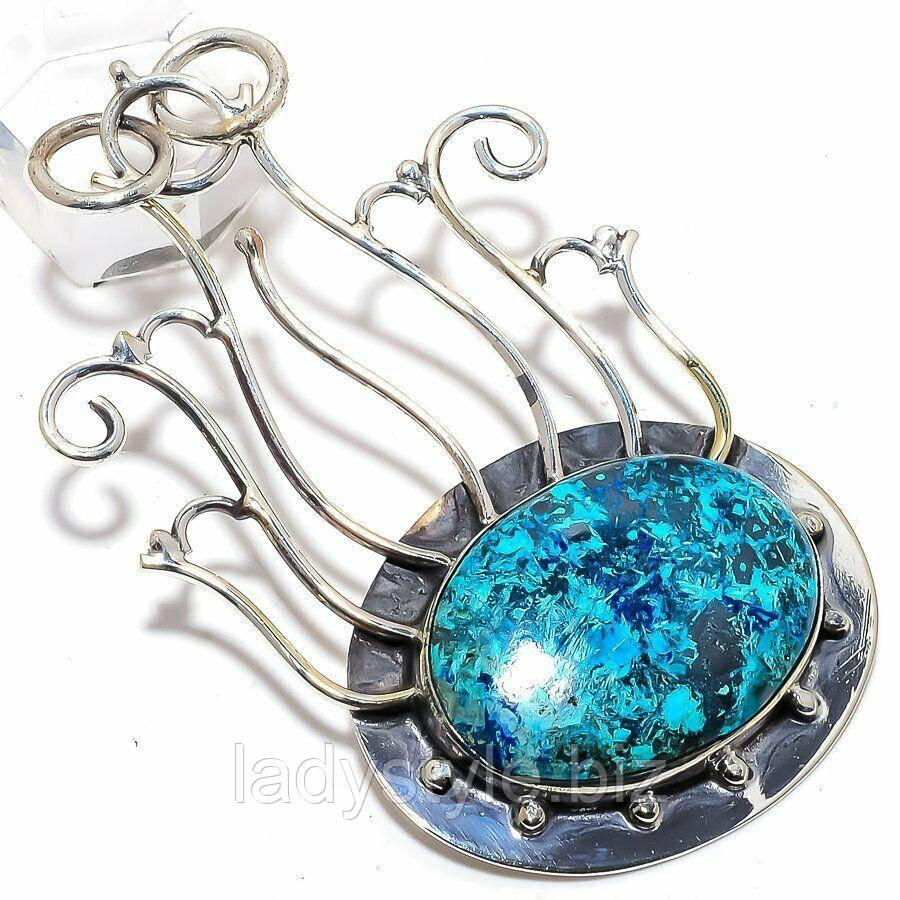 Срібний великий кулон із натуральним шатукитом "Лотос", фото 1