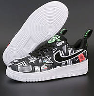 Мужские кроссовки Nike Air Force 1 '07 LX "World Wide" черные осень-весна. Живое фото. Топ топ